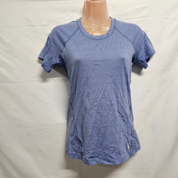 Smartwool Merino 150 Round Neck Top Tee Women Size XS Blue Pinstriped - Picture 2 of 12